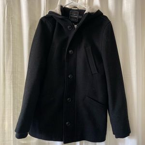 Top man black hooded coat sz M